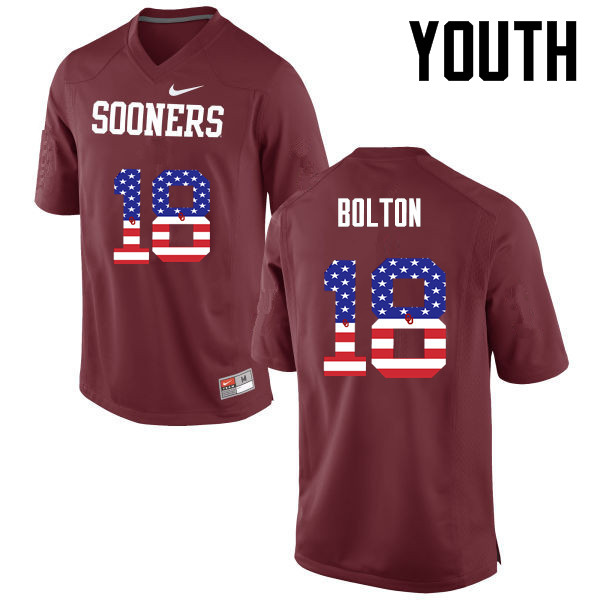Youth Oklahoma Sooners #18 Curtis Bolton College Football USA Flag Fashion Jerseys-Crimson - Click Image to Close